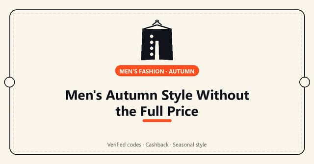 A men's coat on a hanger styled with a percent-off badge