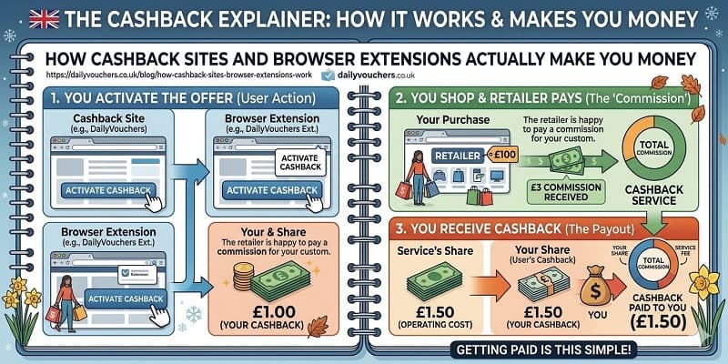 A browser window with a pound coin and a cashback refresh icon