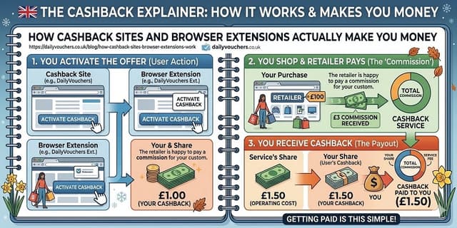 A browser window with a pound coin and a cashback refresh icon
